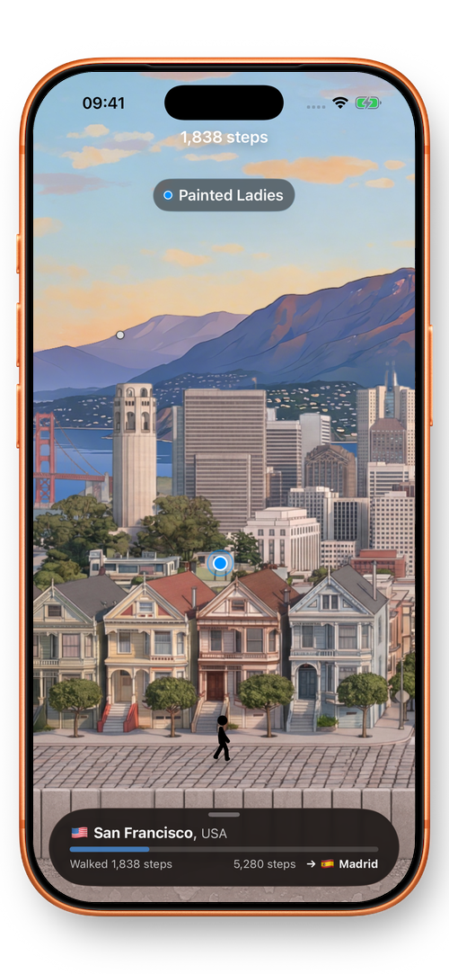 Walker showing San Francisco at dusk, with the Painted Ladies