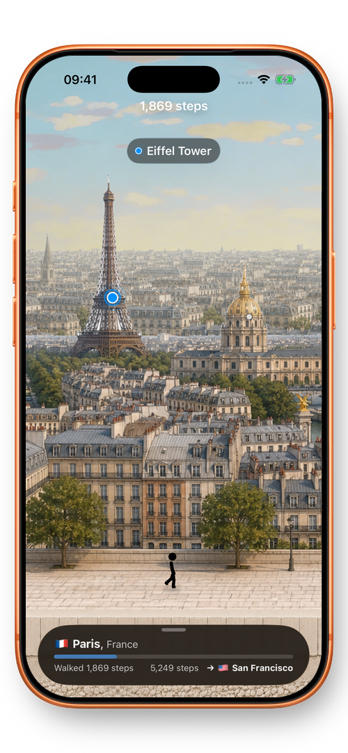 Walker showing Paris in the afternoon, with the Eiffel Tower