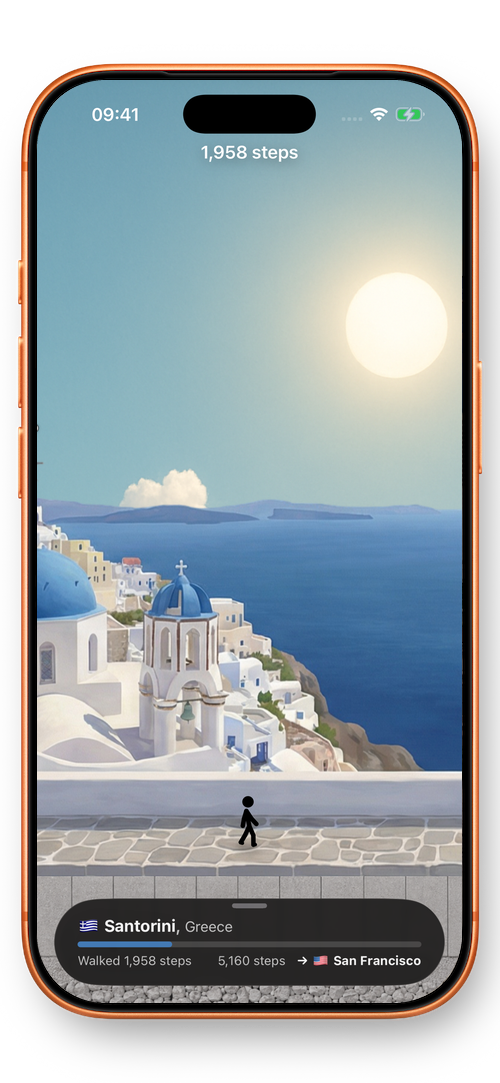 Walker showing Santorini at noon